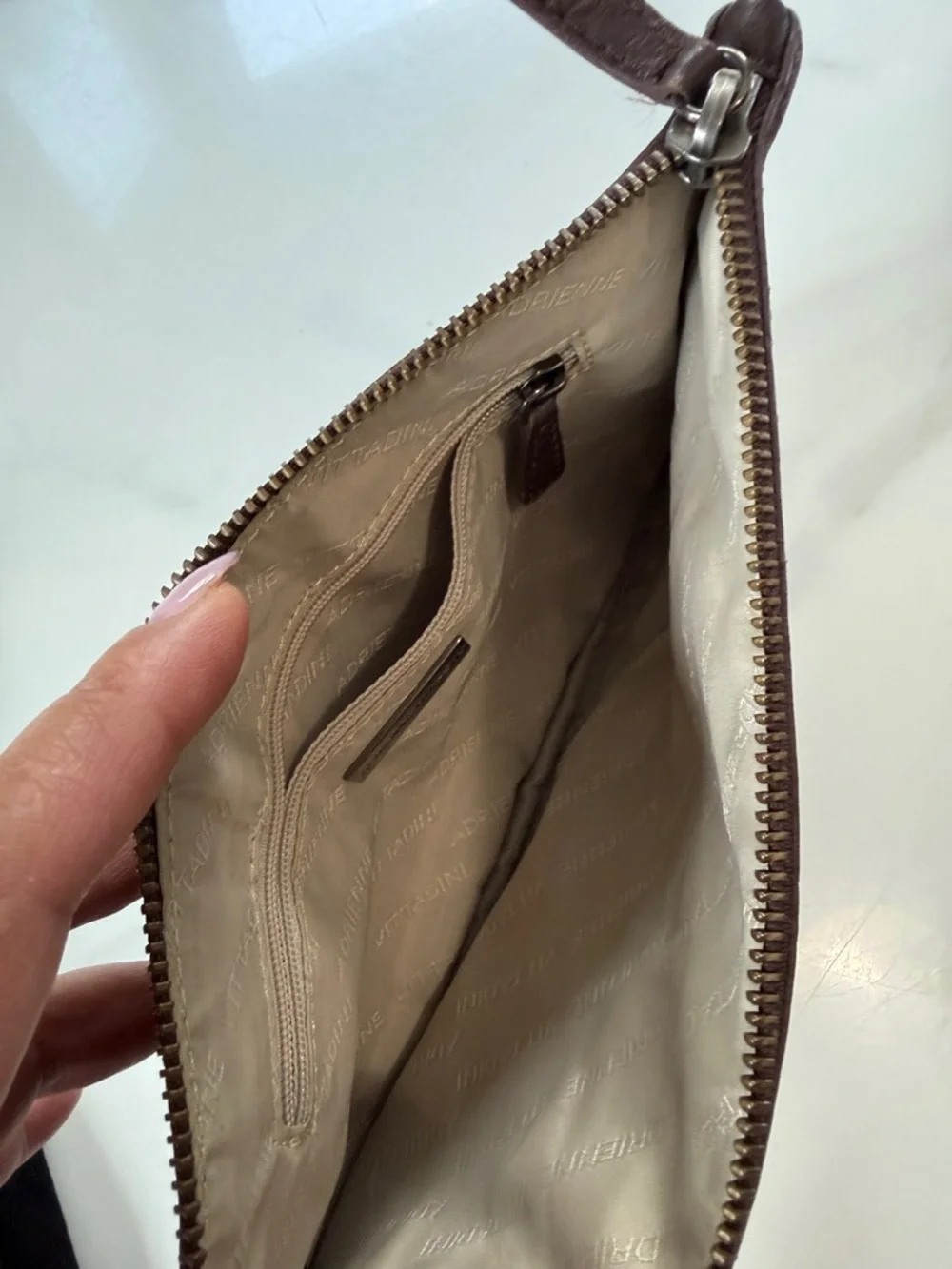 Brown Leather Wristlet Clutch - Slim Zip Pouch